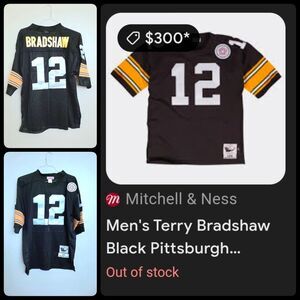 Mitchell & Ness Terry Bradshaw #12 Pittsburgh Steelers Black jersey sz 48